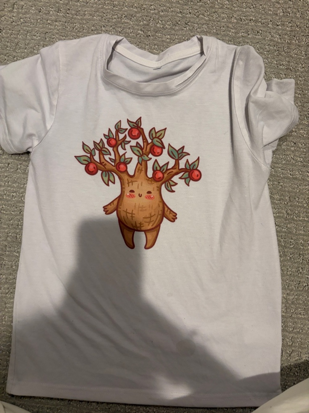 White Kids Short-Sleeve Tee with Cheerful Apple Tree Character